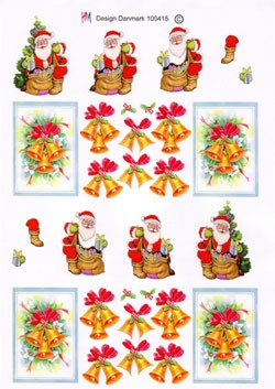 Julemand med sæk / Juleklokker i firkantet ramme, HM design, 10 ark